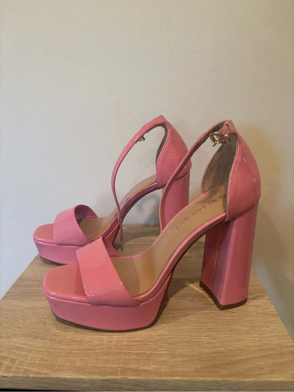 Madden Girl Pink Patent Platform Block Heels
